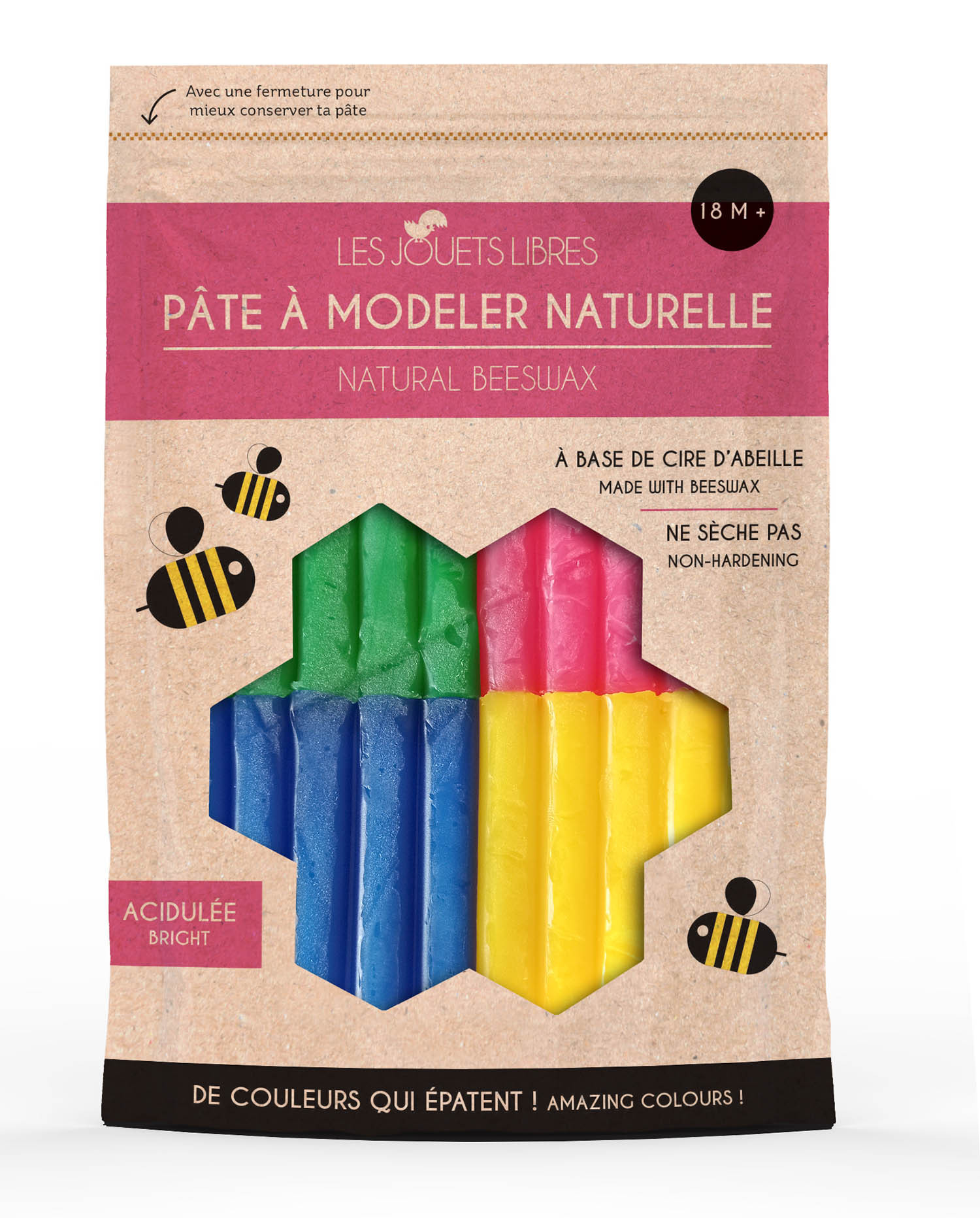 Pâte À Modeler Cire D'abeille - 4 Couleurs Acidulées Pâte À Modeler Cire D'abeille - 4 Couleurs Acidulées