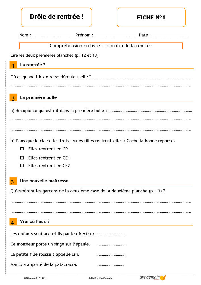 LECTURE SUIVIE - JE COMMENCE A LIRE EN BD : DROLE DE RENTREE (FICHIER SEUL)