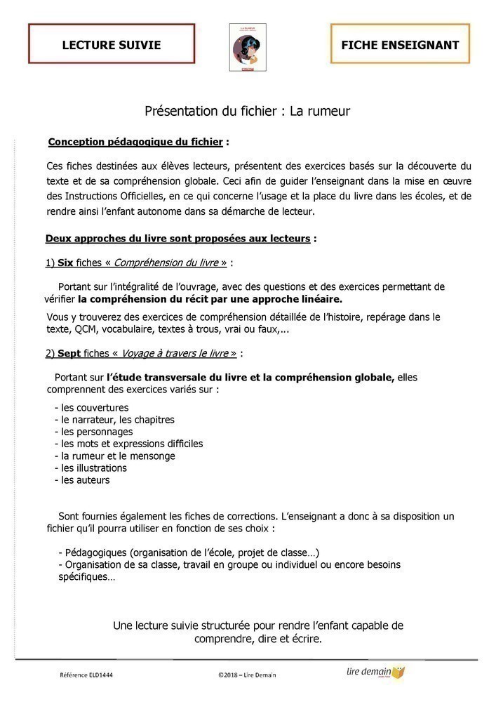 LECTURE SUIVIE - LA RUMEUR (FICHIER SEUL)