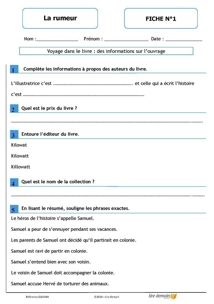 LECTURE SUIVIE - LA RUMEUR (FICHIER SEUL)