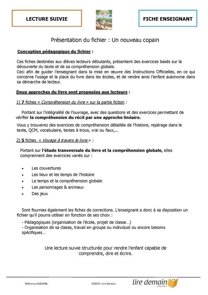 LECTURE SUIVIE - JE COMMENCE A LIRE EN BD : UN NOUVEAU COPAIN (FICHIER SEUL)