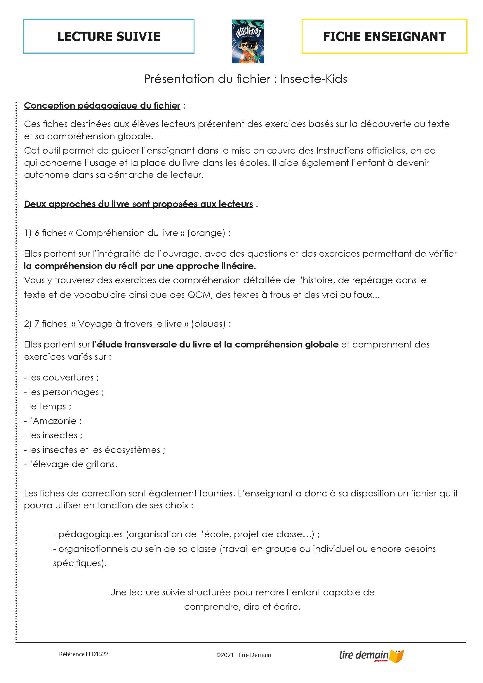 LECTURE SUIVIE - INSECTE-KIDS (25 EX)