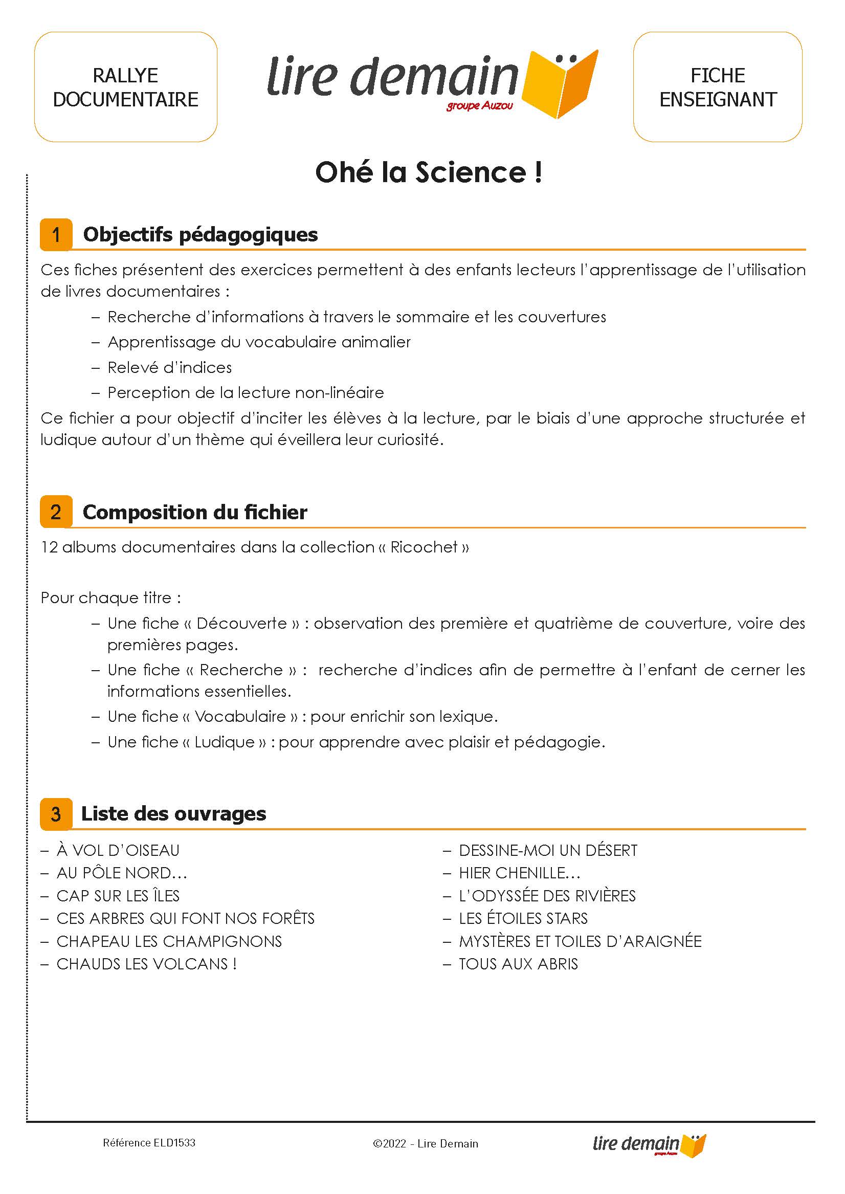 RALLYE DOC - OHE LA SCIENCE (FICHIER SEUL)