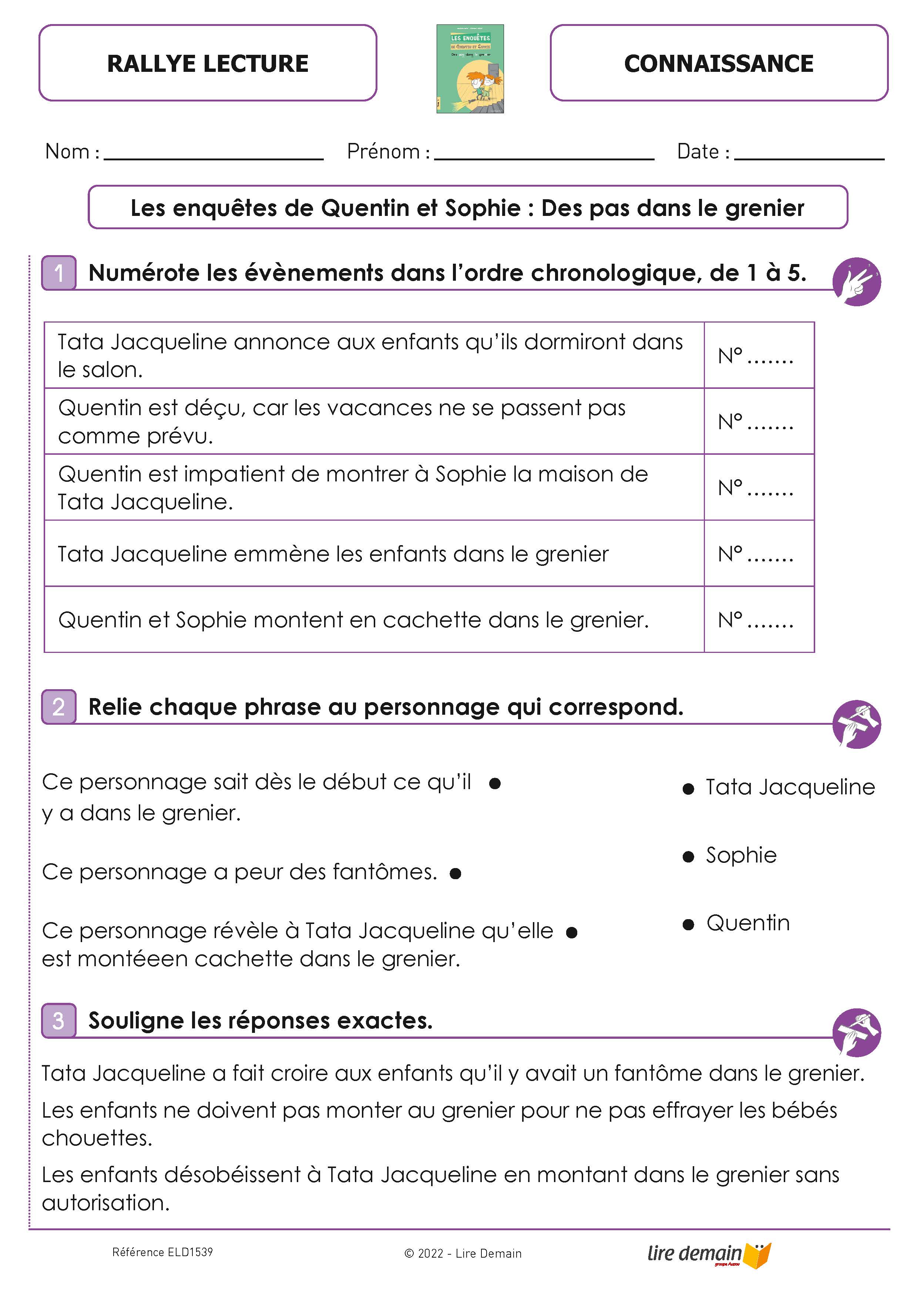 RALLYE LECTURE - LES ENQUETES DE QUENTIN ET SOPHIE (FICHIER SEUL)