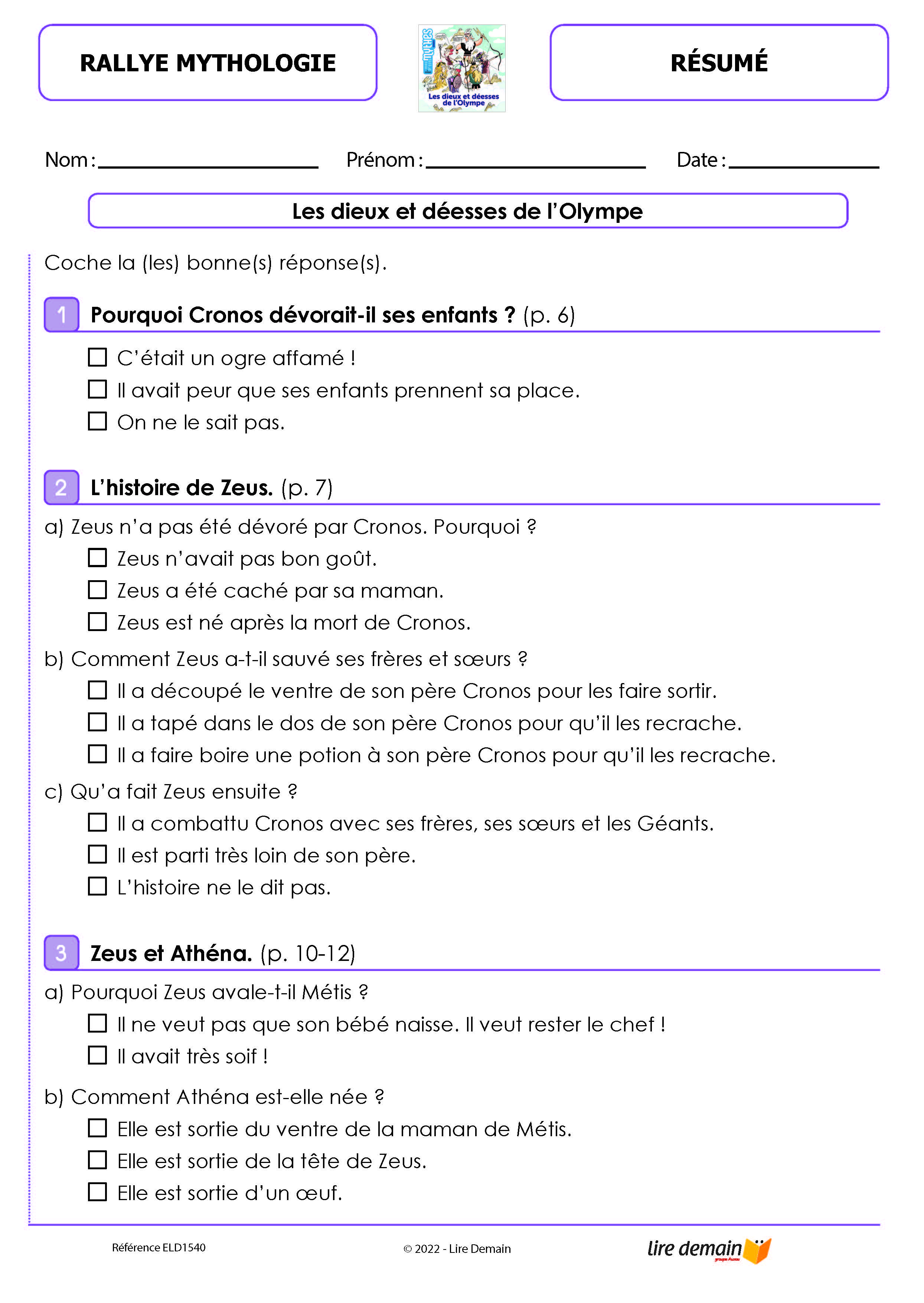 RALLYE LECTURE - MYTHES ET RECITS