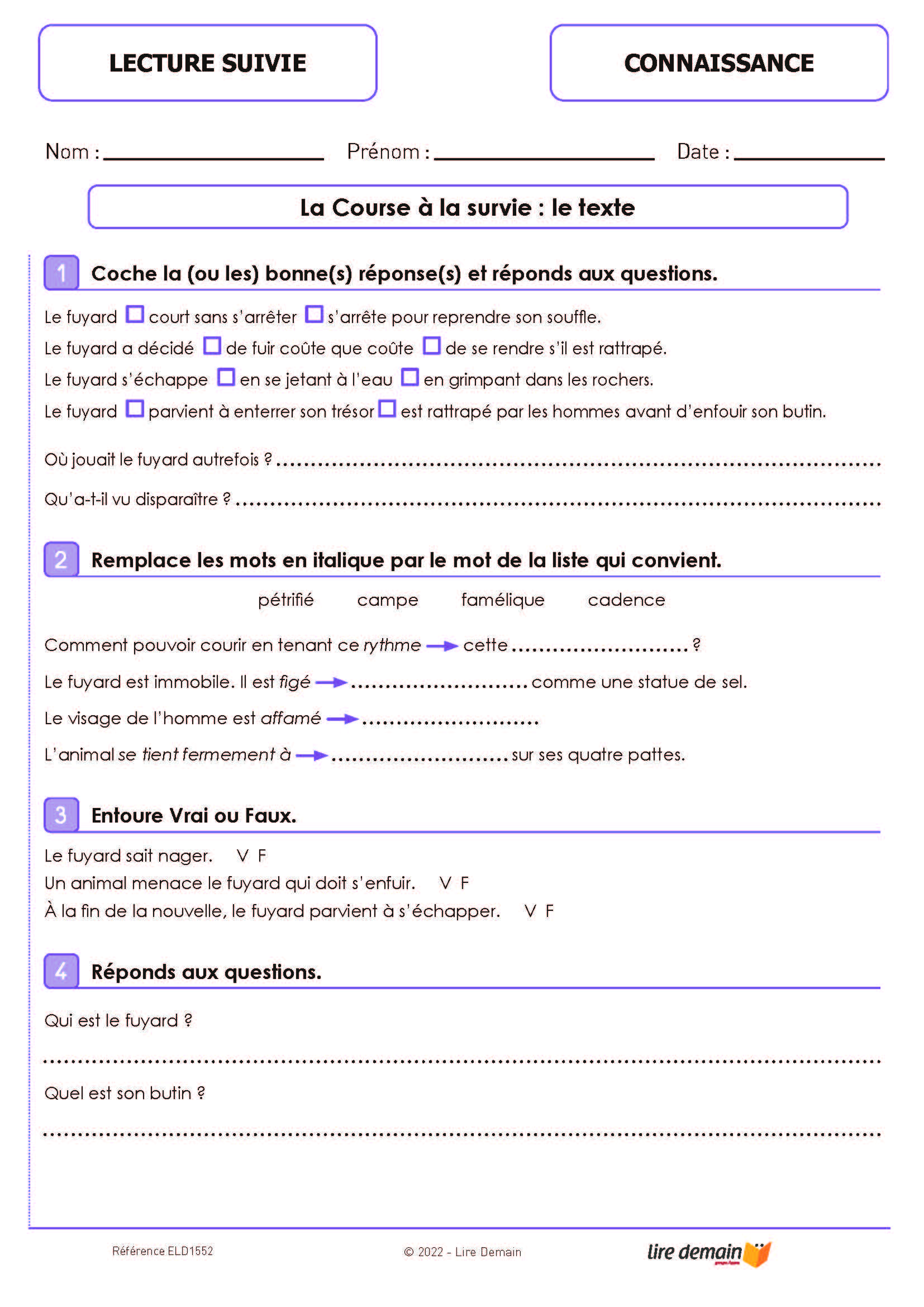 LECTURE SUIVIE - AU COEUR DE LA NATURE (FICHIER SEUL)