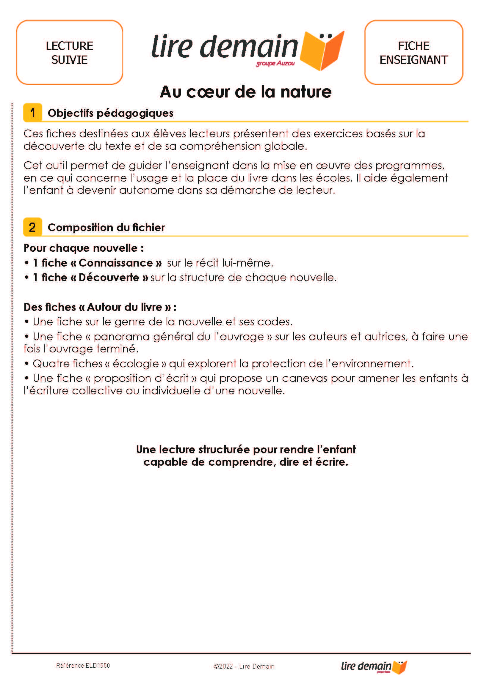 LECTURE SUIVIE - AU COEUR DE LA NATURE (25 EX)