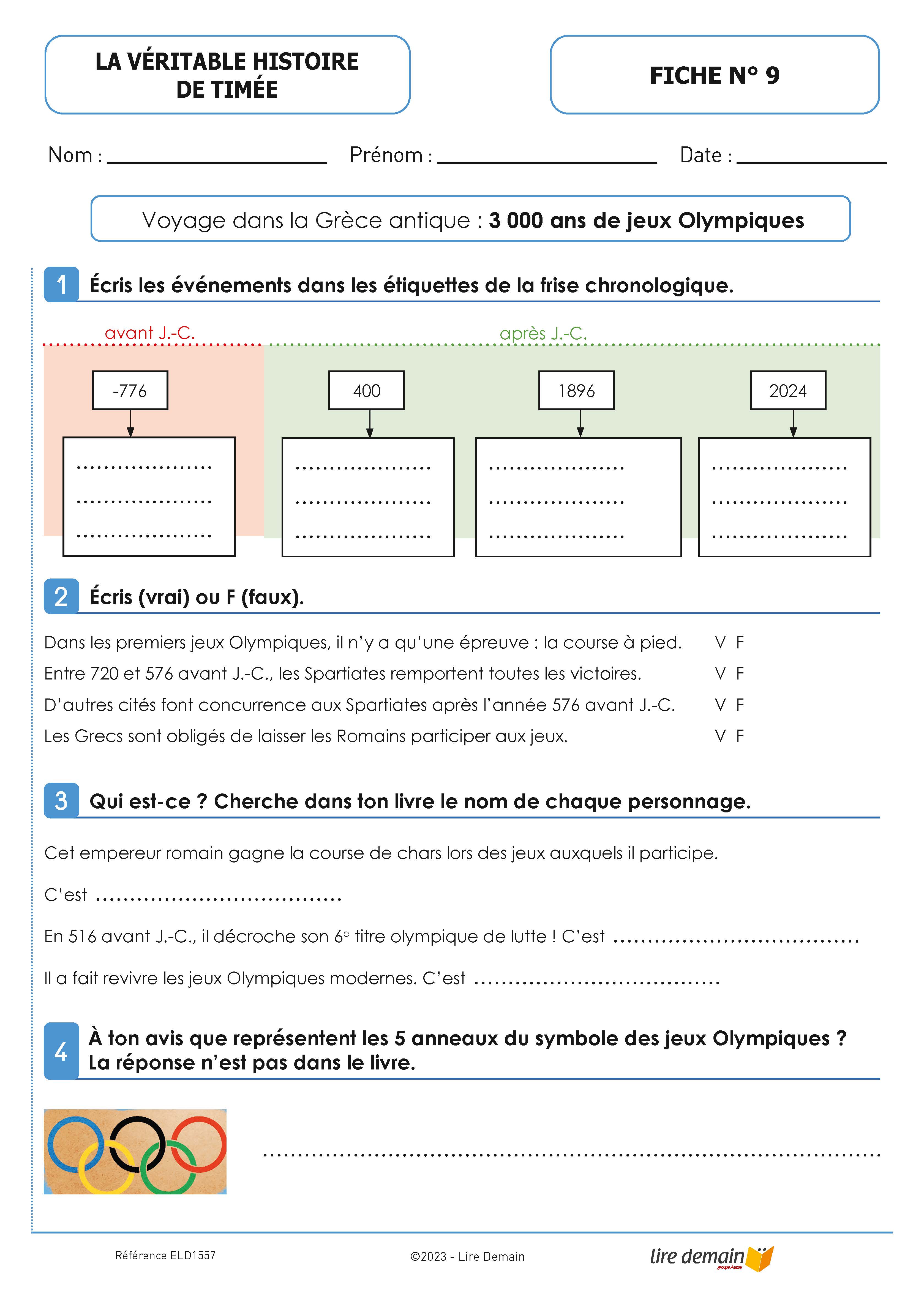 LECTURE SUIVIE - TIMEE AUX JEUX OLYMPIQUES (25 EX)