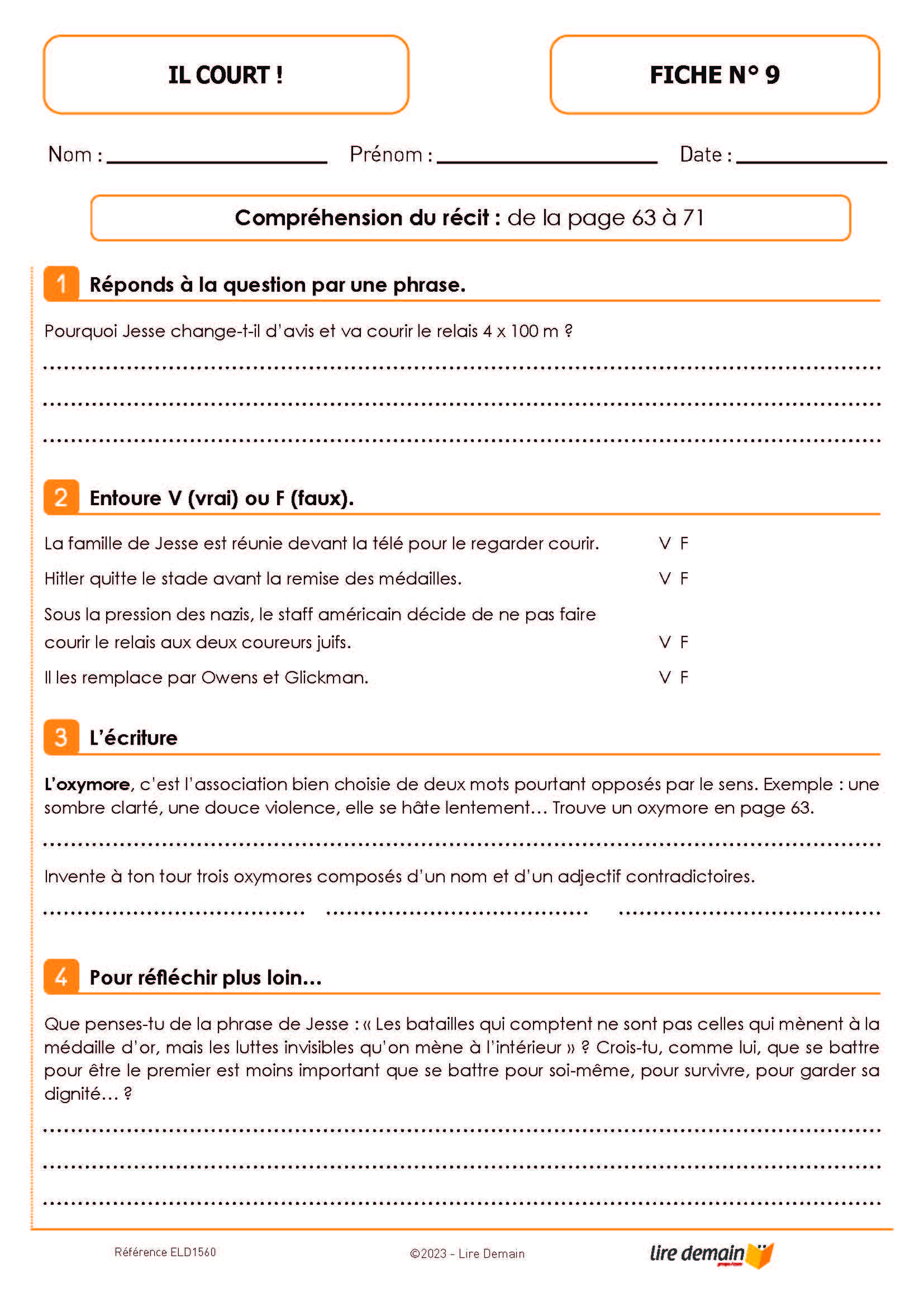 LECTURE SUIVIE - IL COURT ! JESSE OWENS  (FICHIER SEUL)
