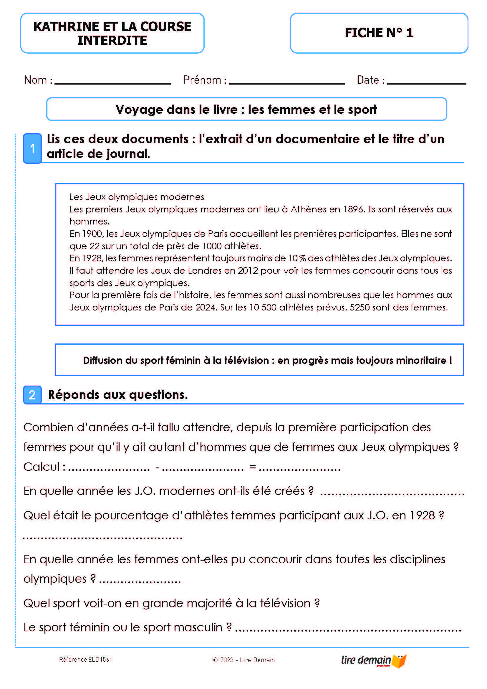 LECTURE SUIVIE - KATHRINE ET LA COURSE INTERDITE (25 EX)