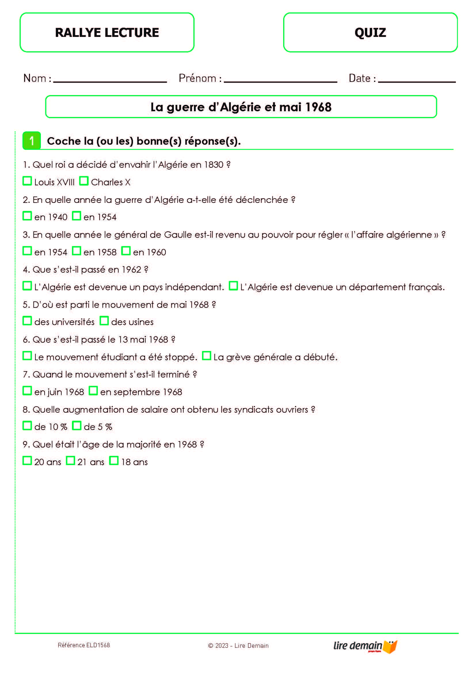RALLYE LECTURE - HISTOIRE DU 20E SIECLE (FICHIER SEUL)
