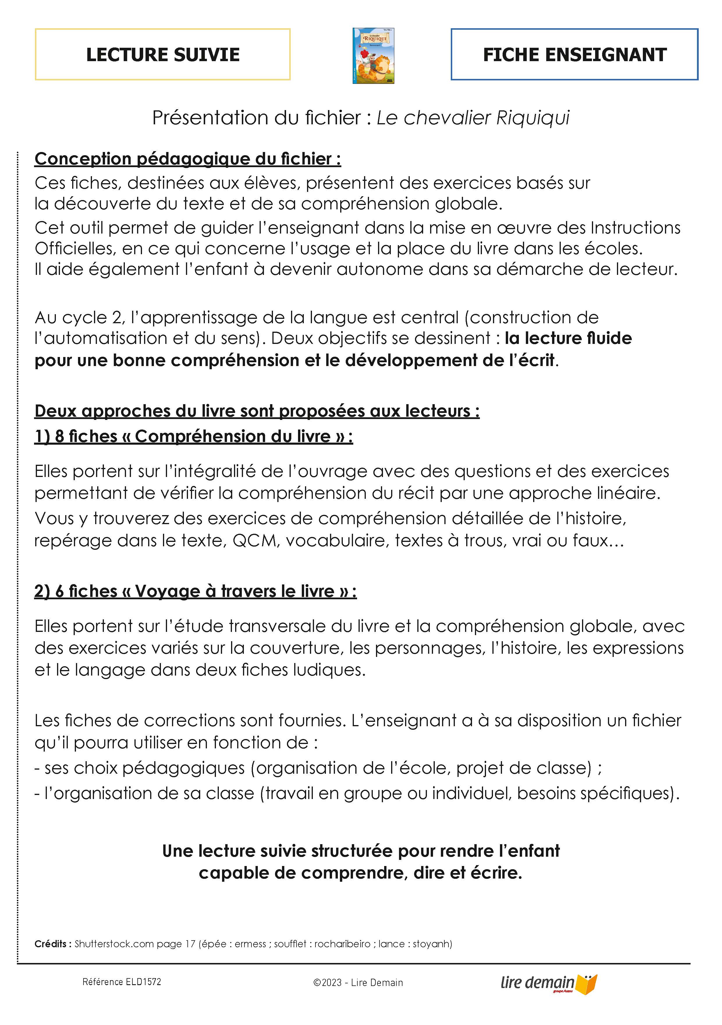 LECTURE SUIVIE  LE CHEVALIER RIQUIQUI - GARE AU DRAGON ! (25EX)