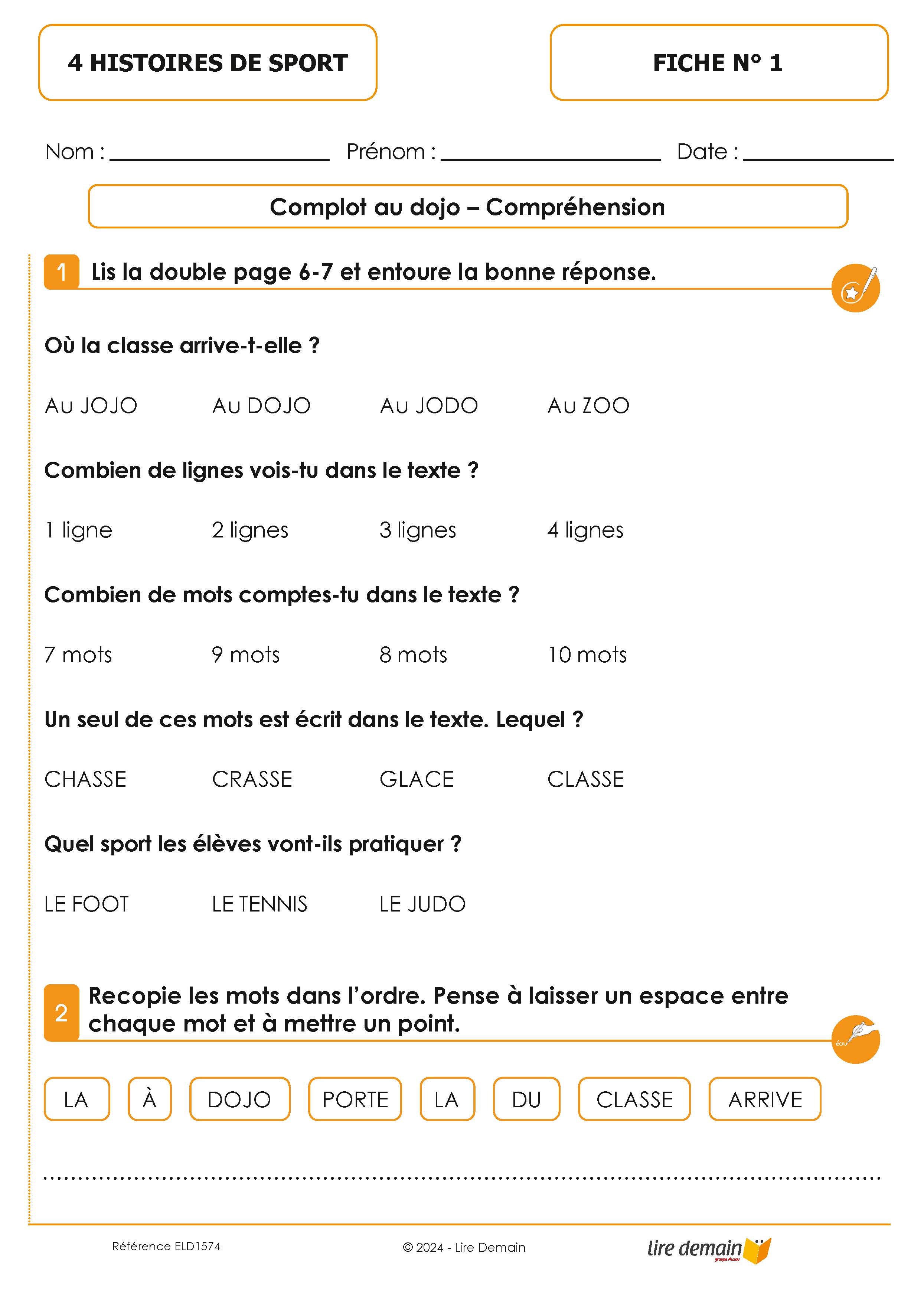 LECTURE SUIVIE - 4 HISTOIRES DE SPORT (25 EX)