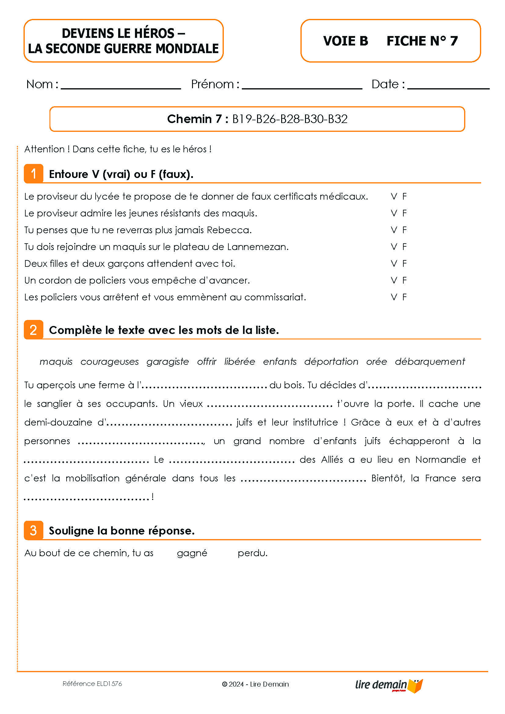 LECTURE SUIVIE - LA SECONDE GUERRE MONDIALE (DEVIENS LE HEROS) (FICHIER SEUL)