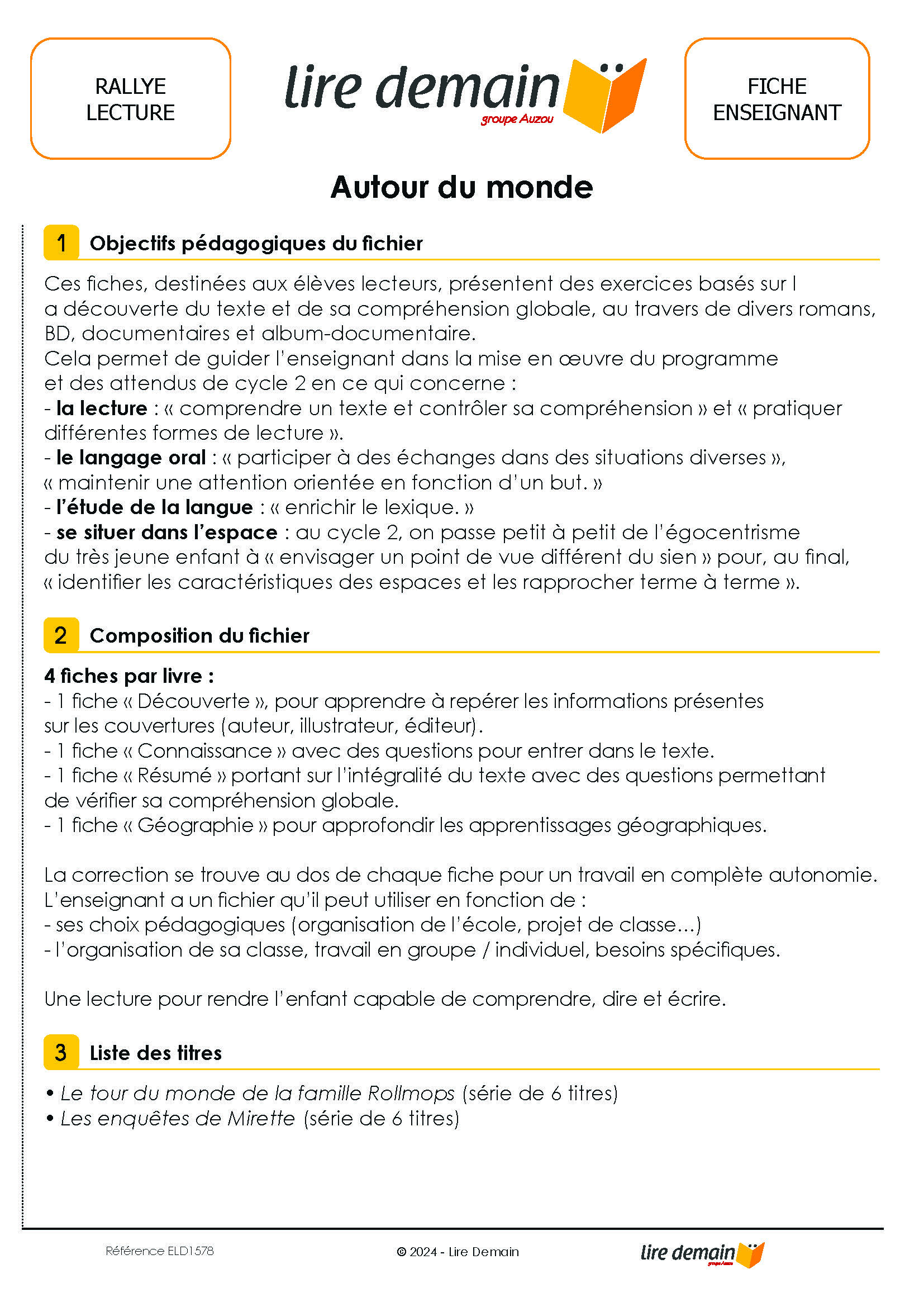 RALLYE LECTURE - AUTOUR DU MONDE (FICHIER SEUL)