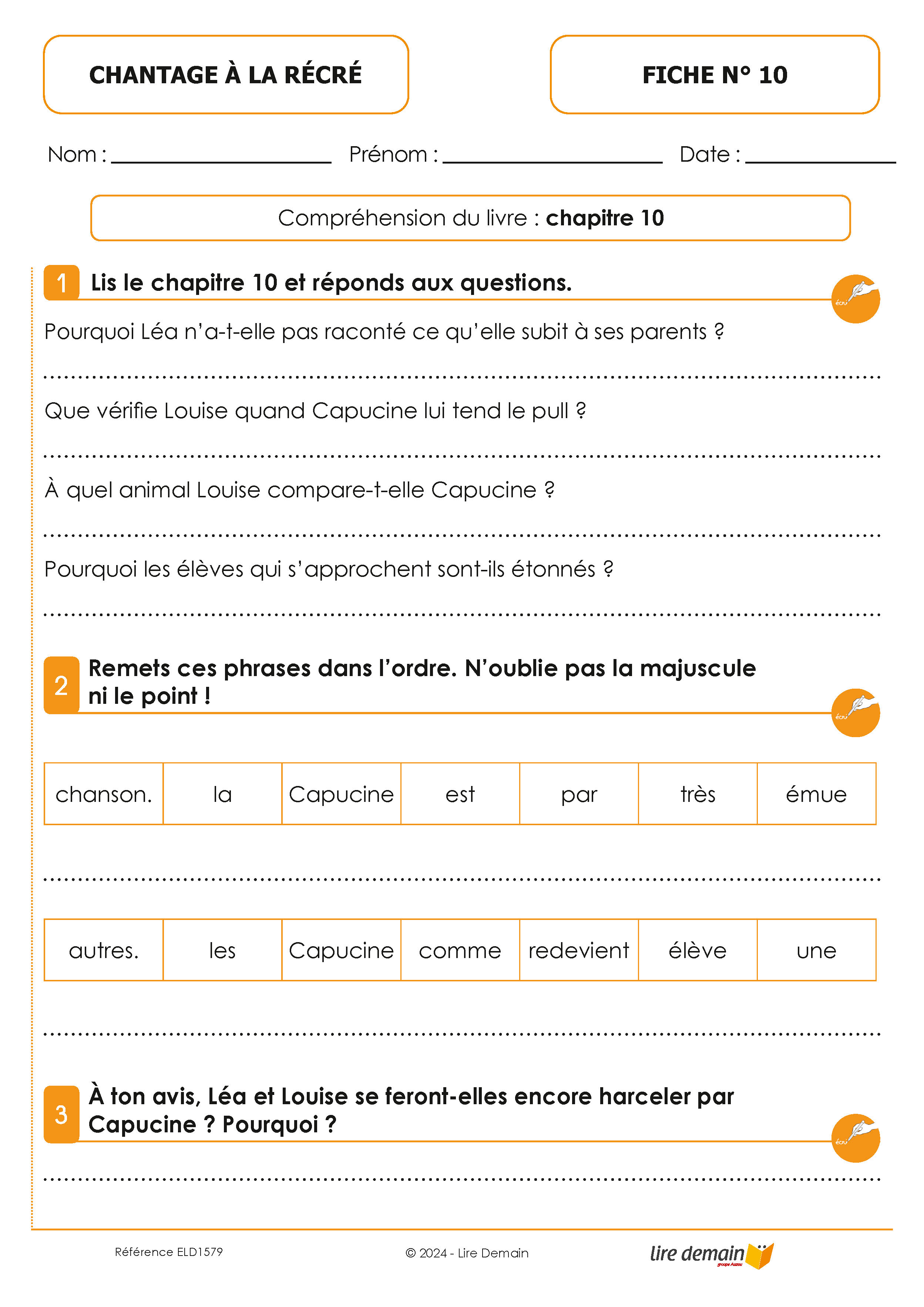 LECTURE SUIVIE CHANTAGE A LA RECRE (FICHIER SEUL)