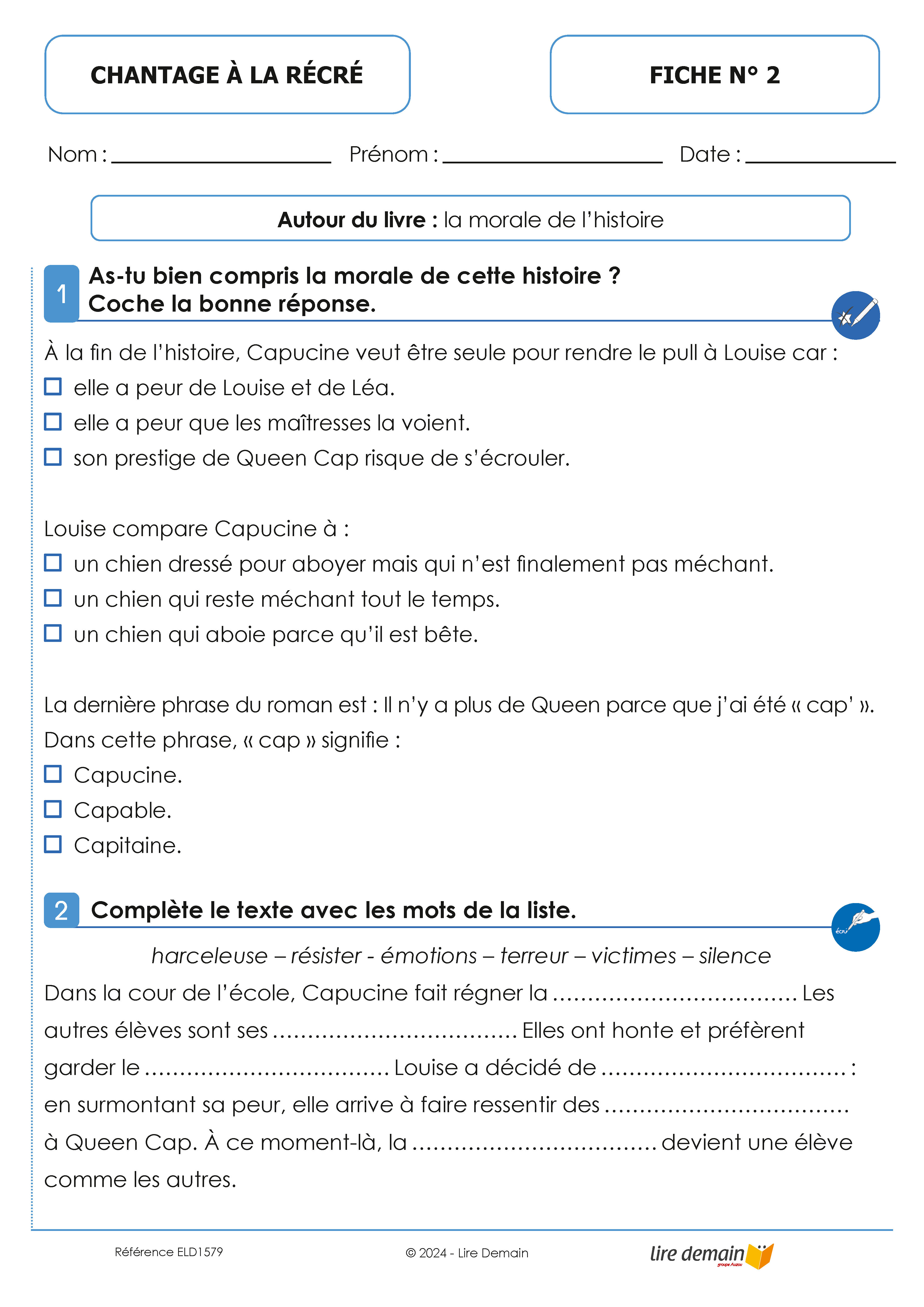 LECTURE SUIVIE CHANTAGE A LA RECRE (FICHIER SEUL)
