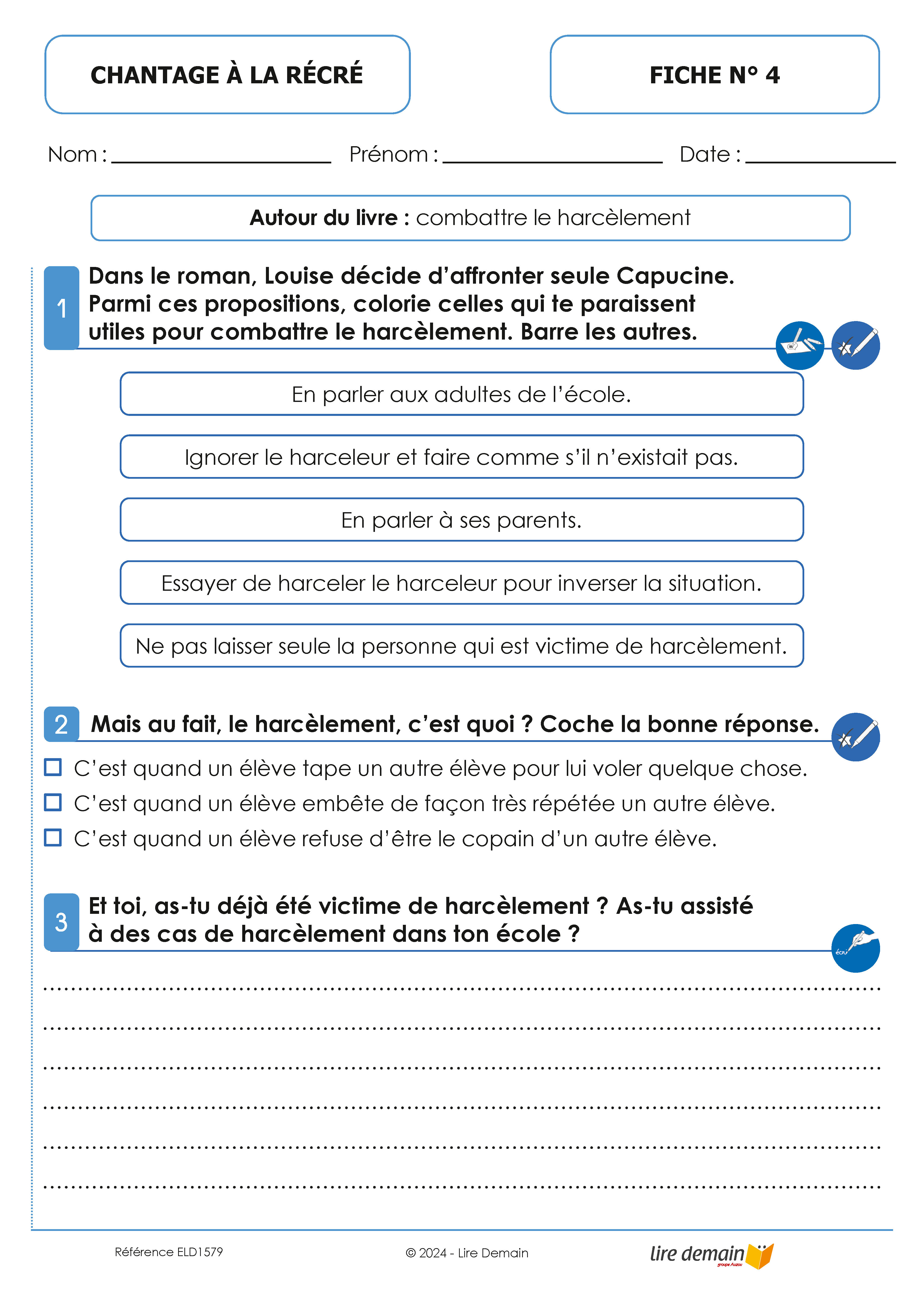 LECTURE SUIVIE CHANTAGE A LA RECRE (FICHIER SEUL)