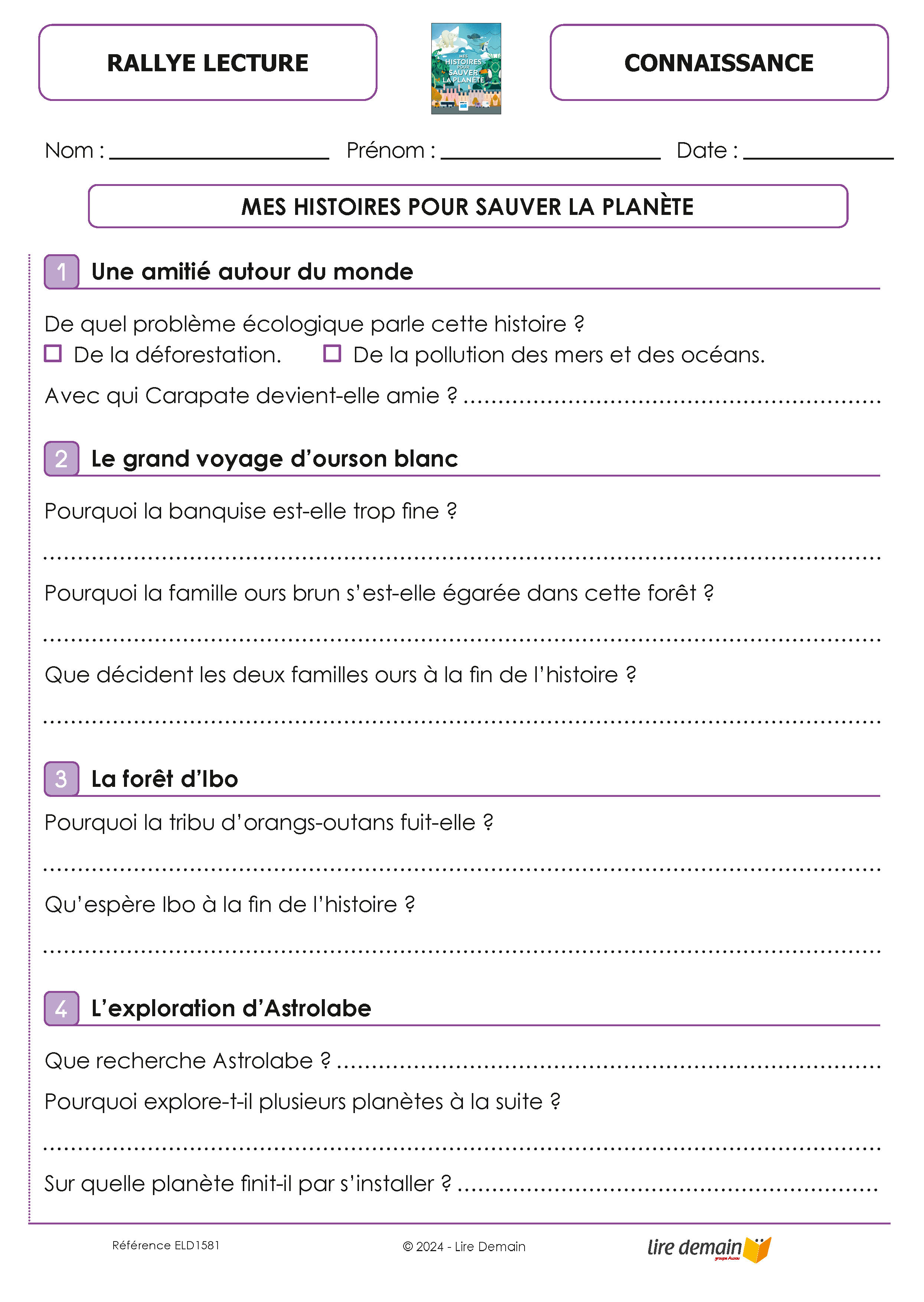 RALLYE LECTURE SAUVER LA PLANETE (FICHIER SEUL)