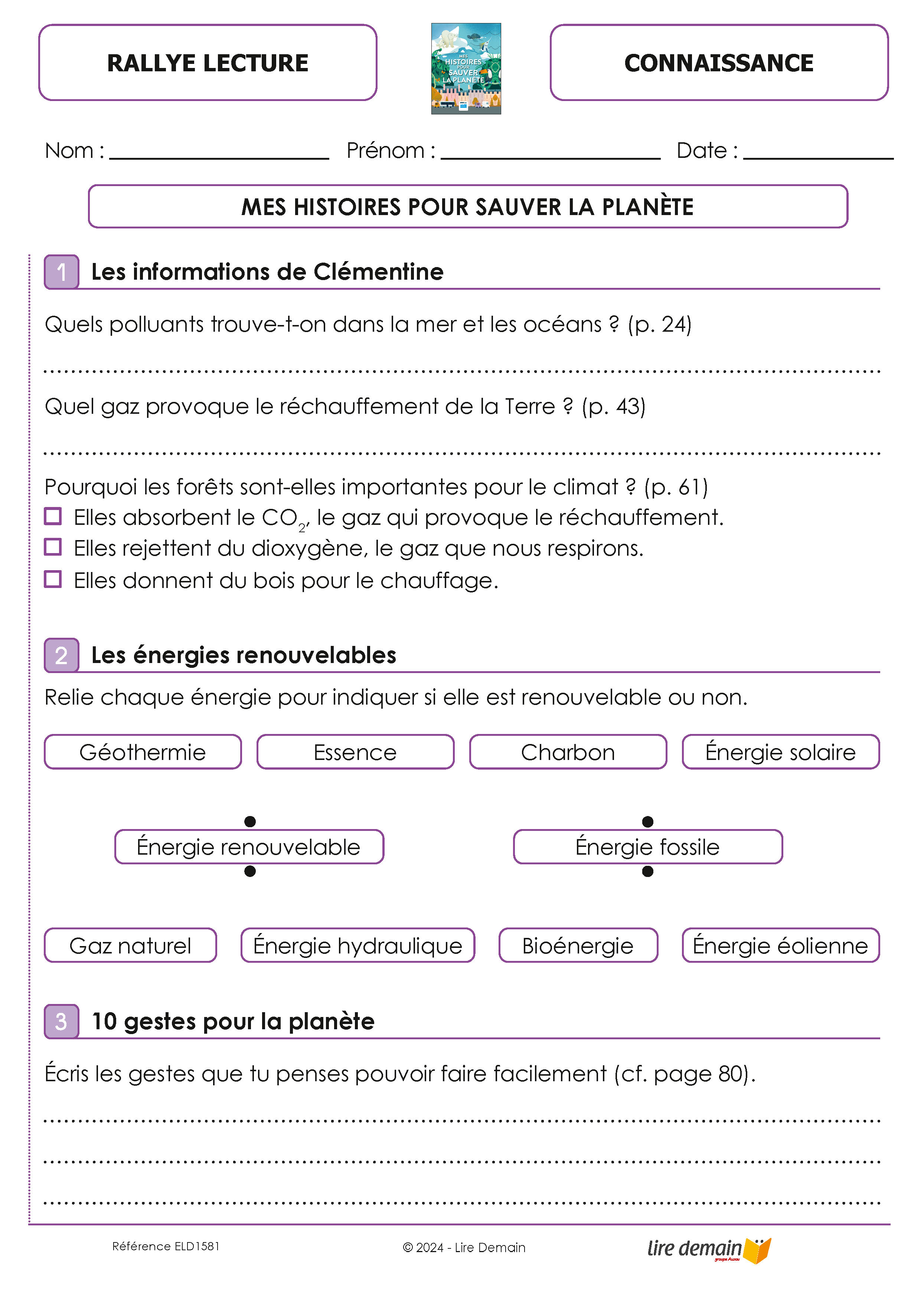 RALLYE LECTURE SAUVER LA PLANETE (FICHIER SEUL)