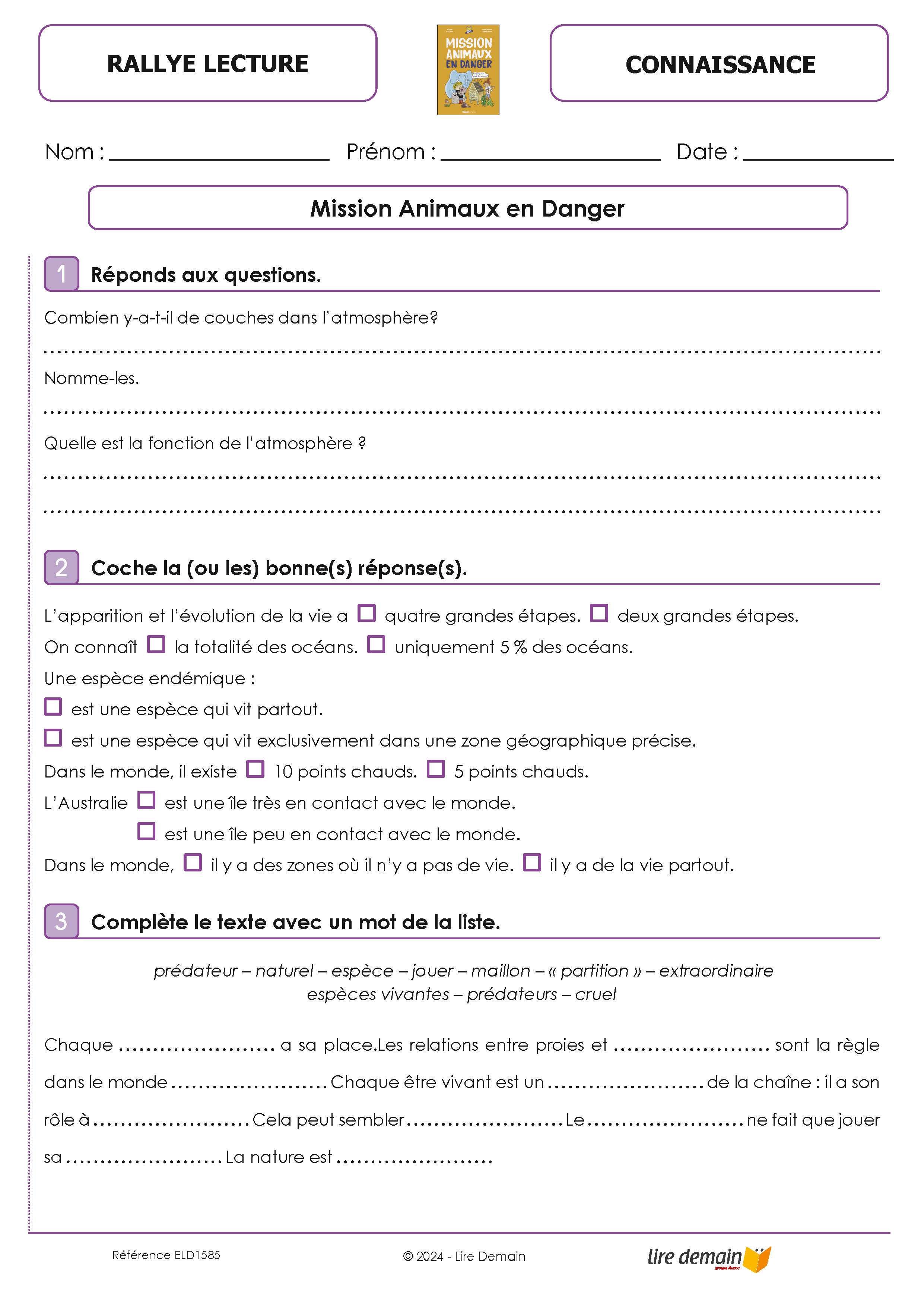 RALLYE LECTURE - MISSION ECOLOGIE (FICHIER SEUL)