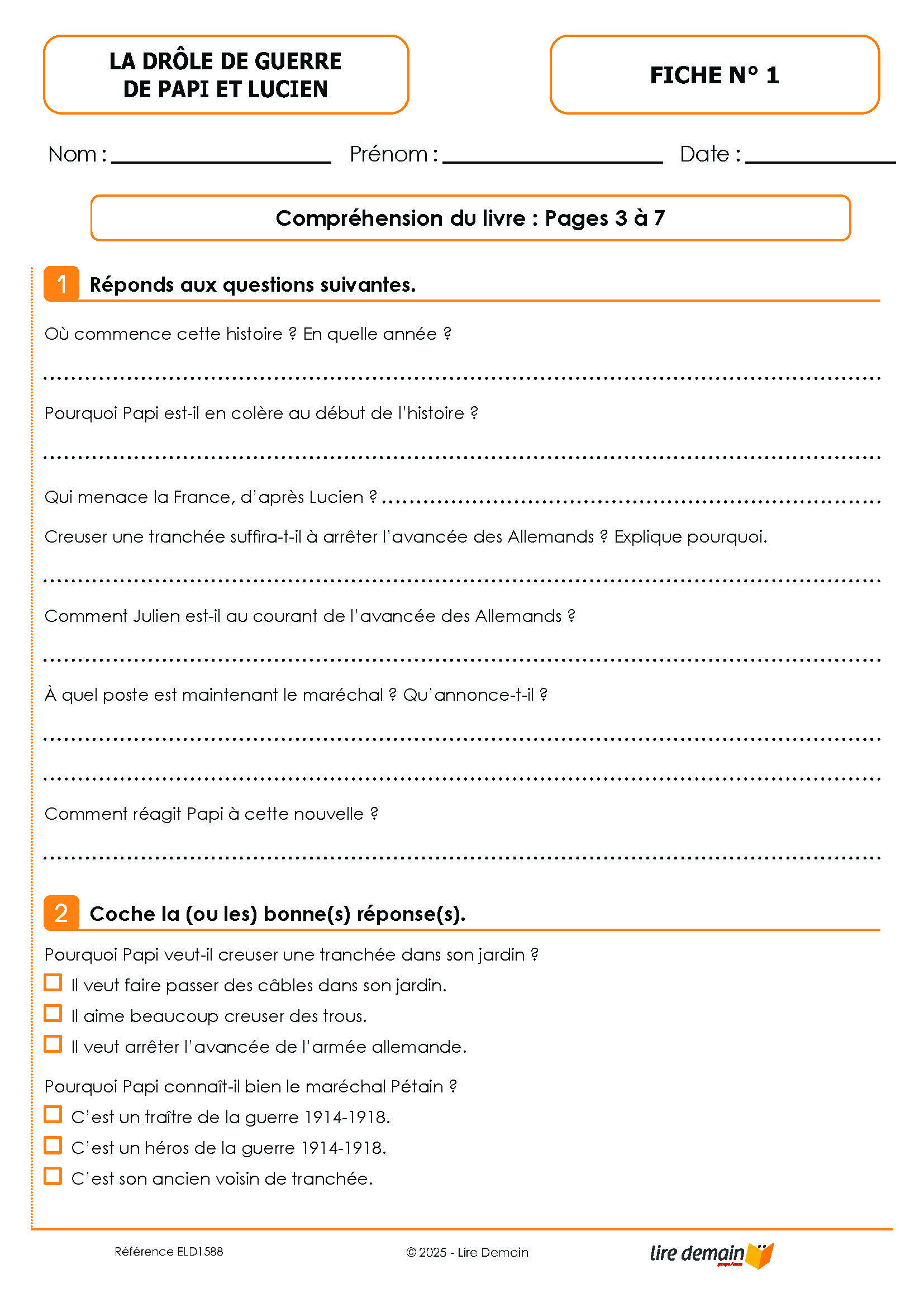 LECTURE SUIVIE - LA DROLE DE GUERRE DE PAPI ET LUCIEN