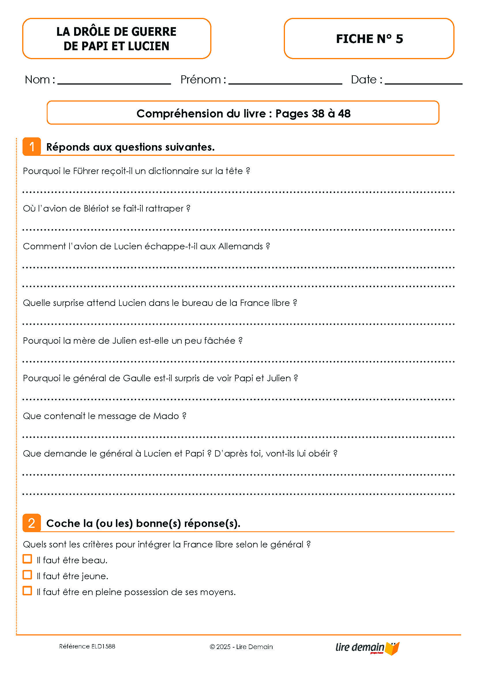 LECTURE SUIVIE - LA DROLE DE GUERRE DE PAPI ET LUCIEN