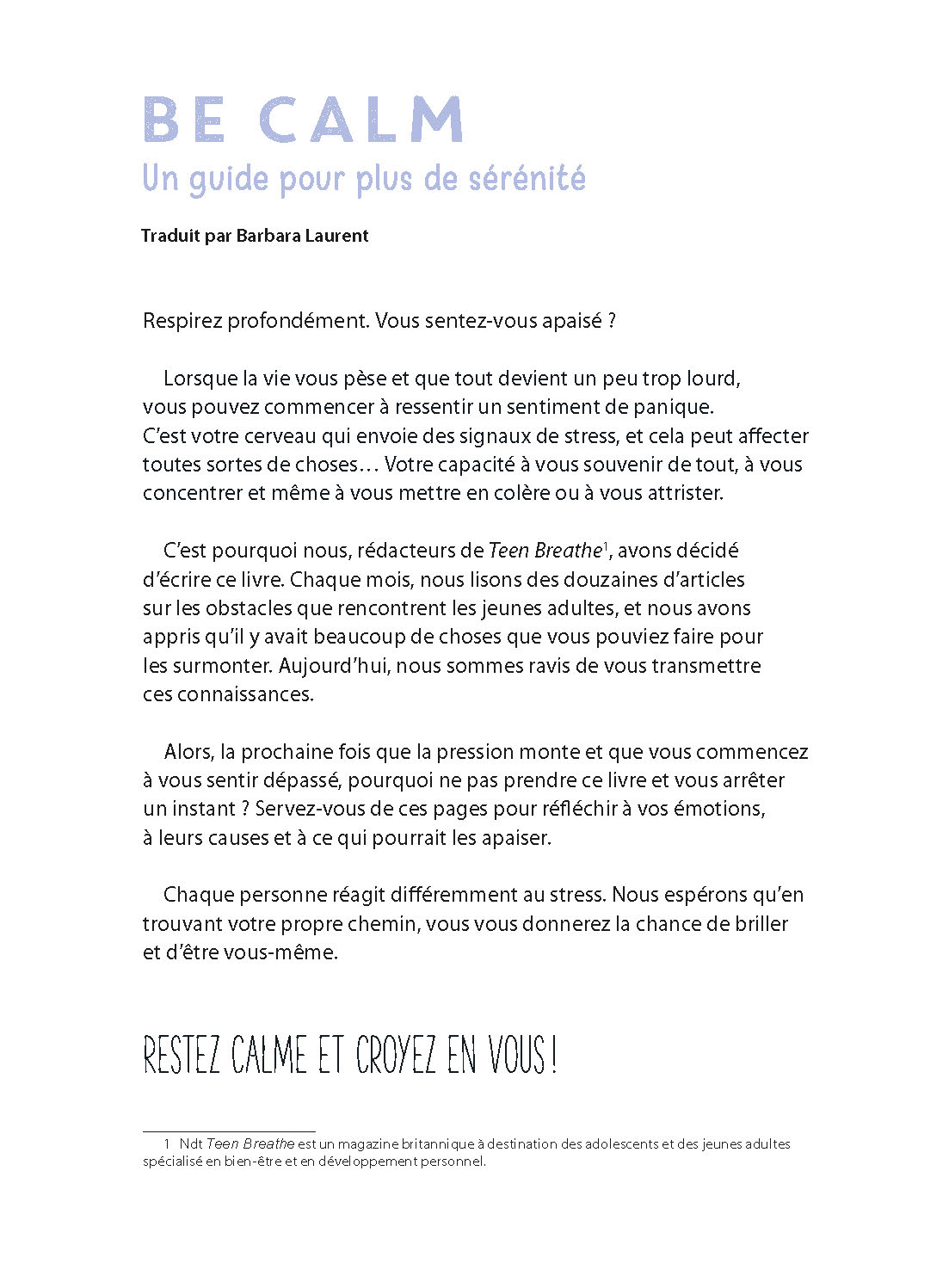 BE CALM : UN GUIDE POUR PLUS DE SERENITE