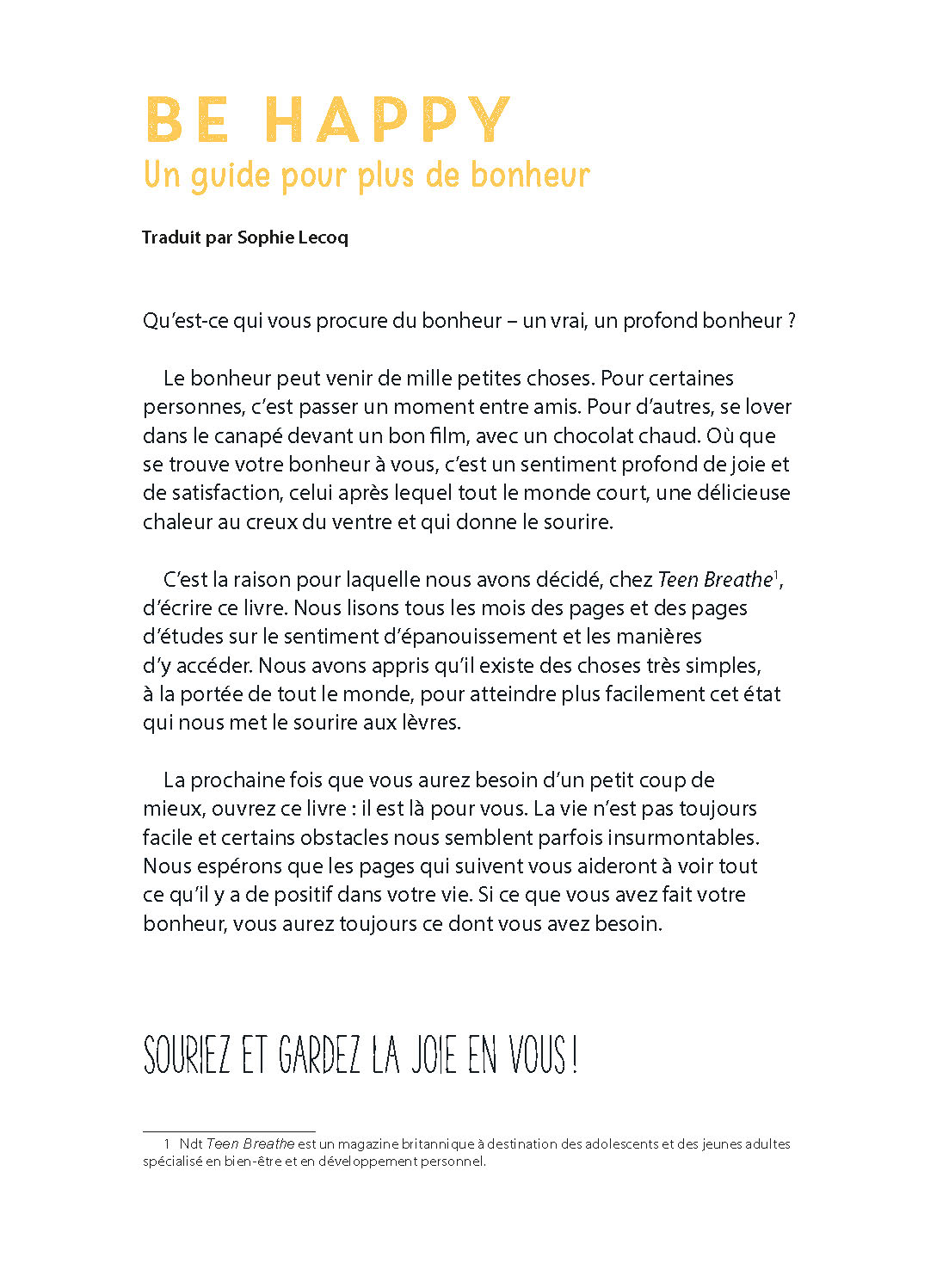 BE HAPPY : UN GUIDE POUR PLUS DE BONHEUR