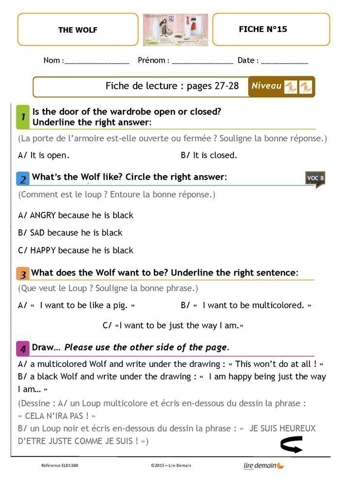 LECTURE SUIVIE ANGLAIS - THE WOLF WHO WANTED TO CHANGE HIS COLOR (25 EX)