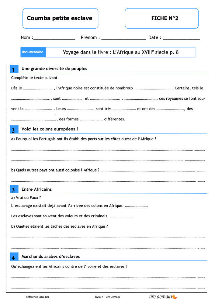 LECTURE SUIVIE - COUMBA, PETITE ESCLAVE AU XVIIIE SIECLE (FICHIER SEUL)