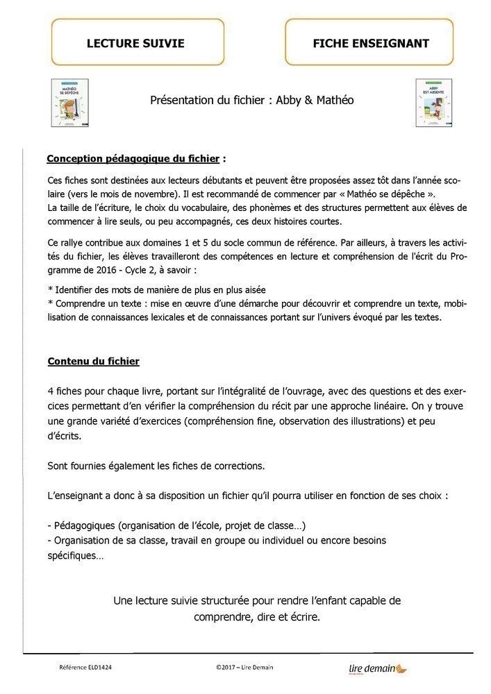 LECTURE SUIVIE - MATHEO SE DEPECHE / ABBY EST ABSENTE (50 EX)