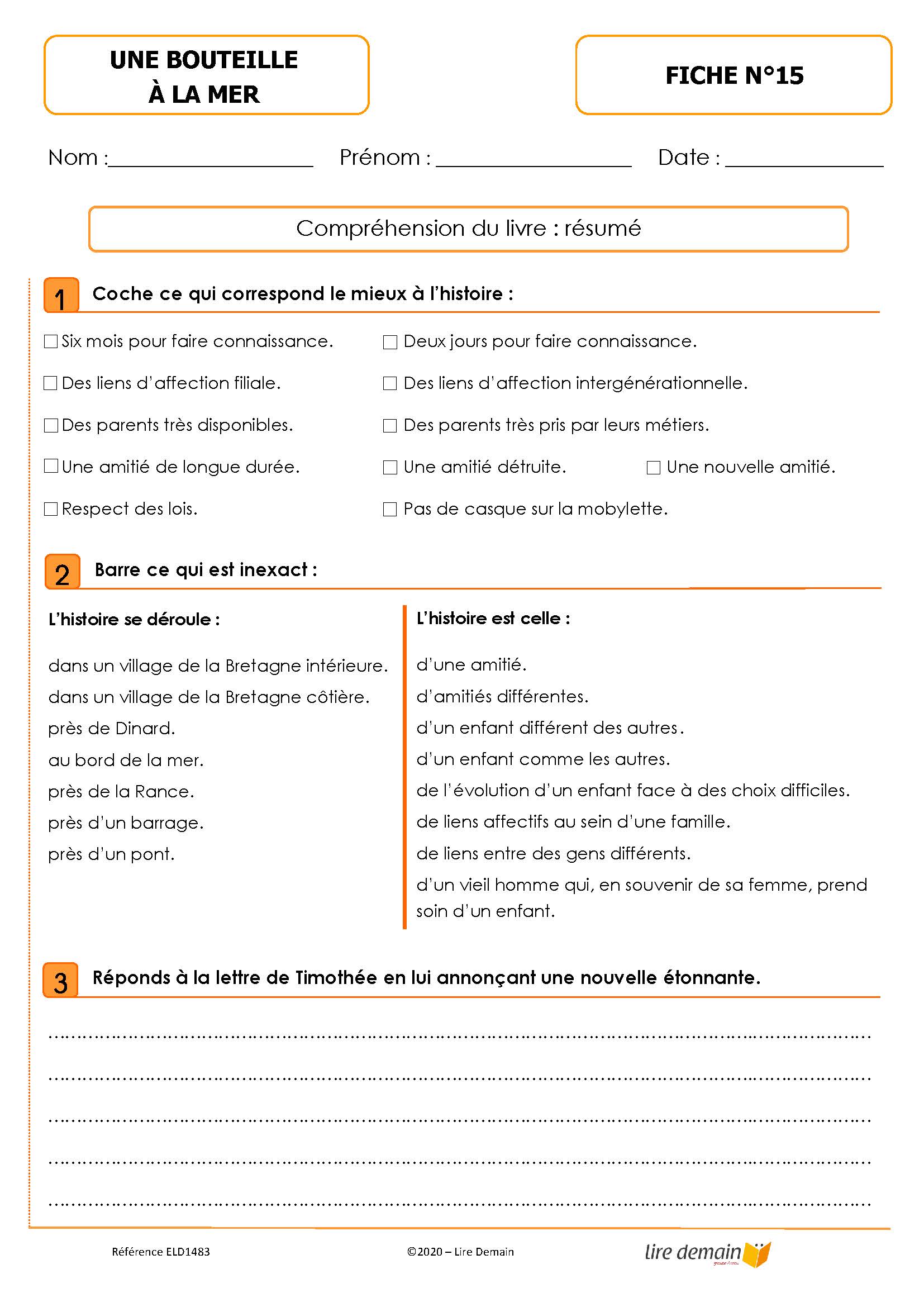 LECTURE SUIVIE - UNE BOUTEILLE A LA MER (FICHIER SEUL)