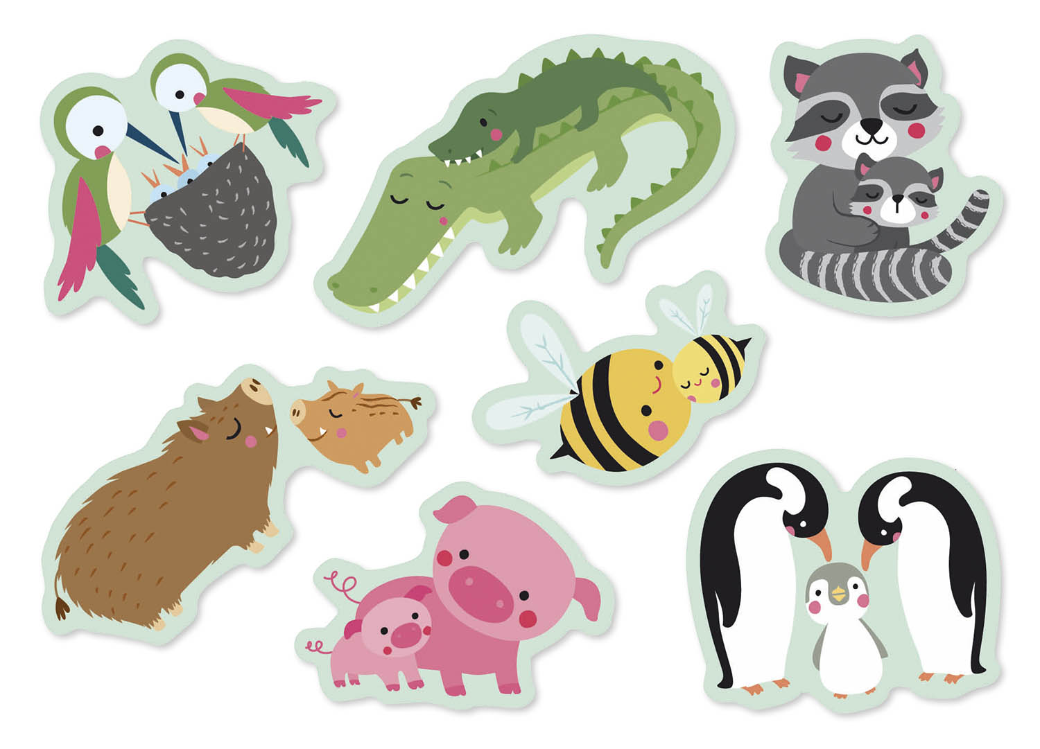 100 GOMMETTES PARENTS ET BEBES ANIMAUX