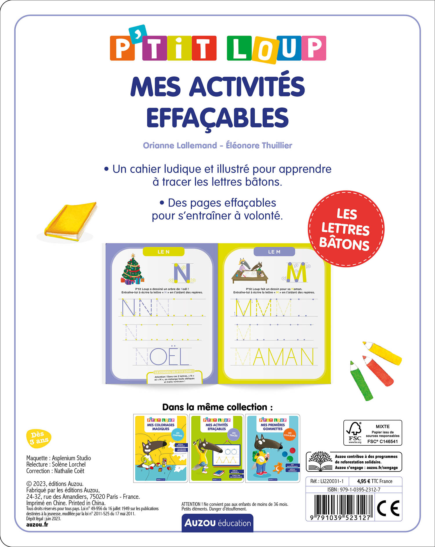 Mes Activités Effaçables P'tit Loup - Lettres Bâtons Mes Activités Effaçables P'tit Loup - Lettres Bâtons