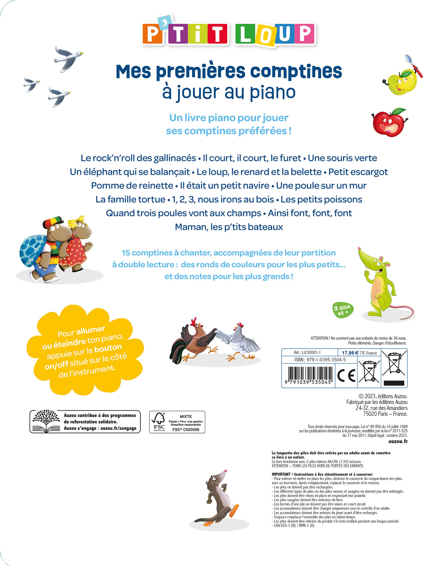 Mon Livre Piano - Mes Premières Comptines À Jouer Au Piano - P'tit Loup