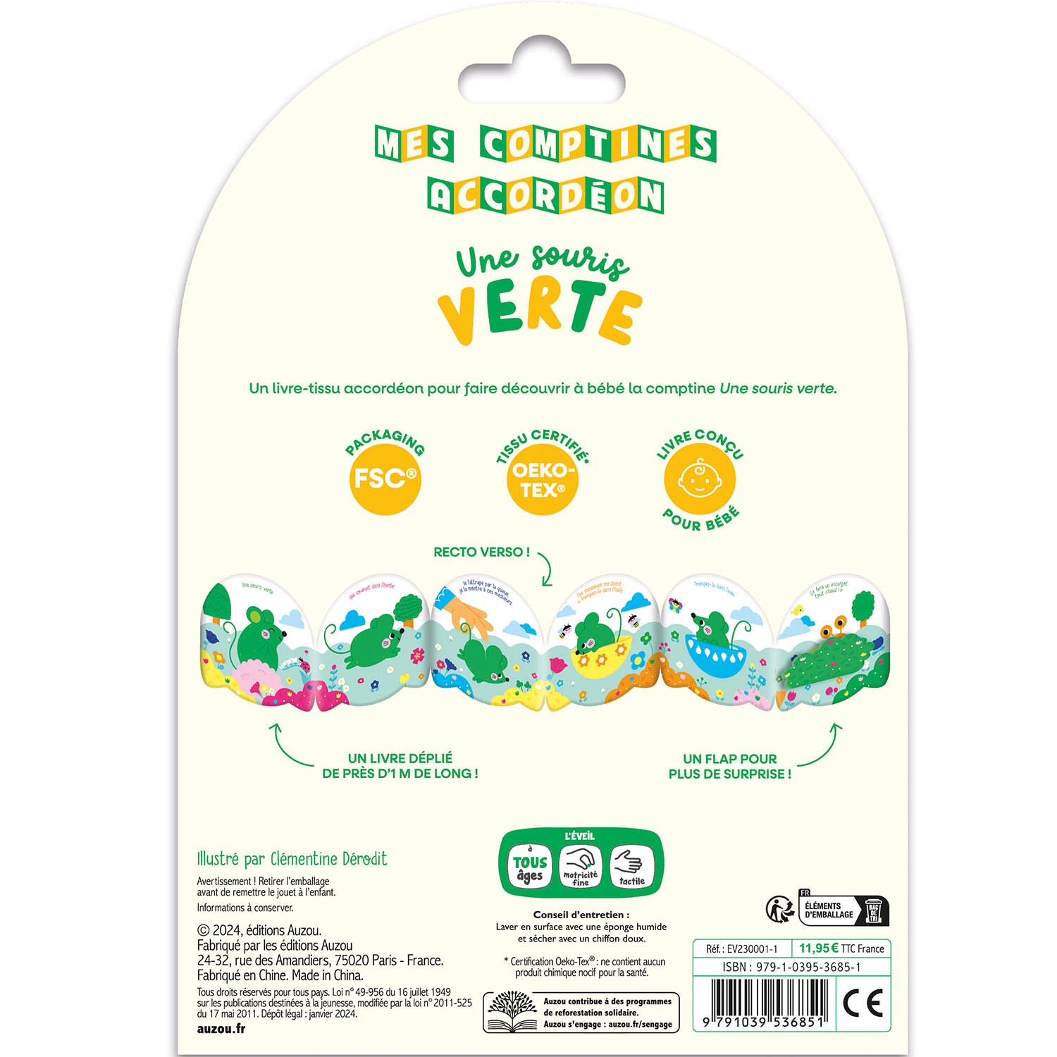 COMPTINES TISSU ACCORDEON - UNE SOURIS VERTE