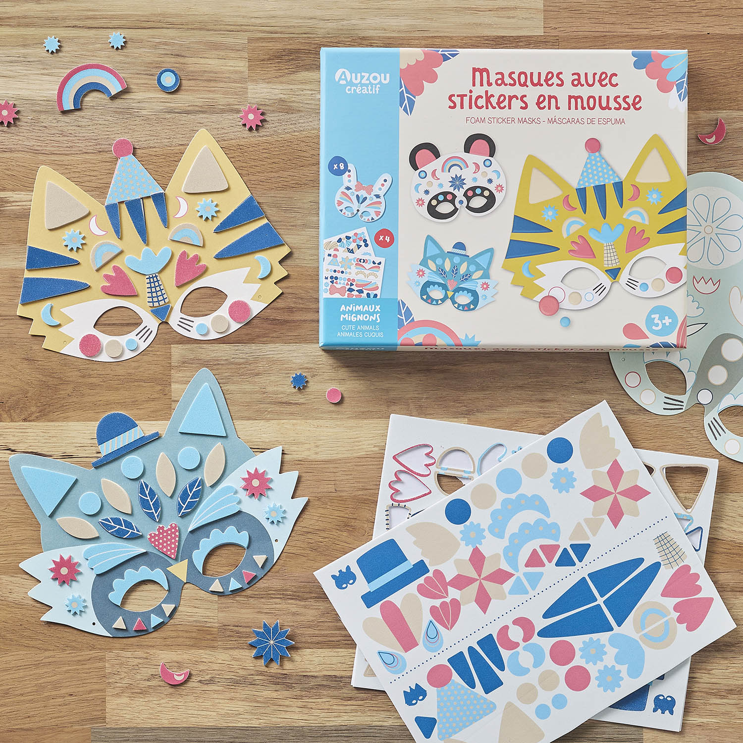 Mon Coffret D'artiste - Masques Avec Stickers En Mousse - Animaux Mignons